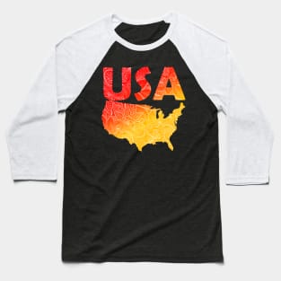 Colorful mandala art map of the United States of America with text in red and orange Baseball T-Shirt